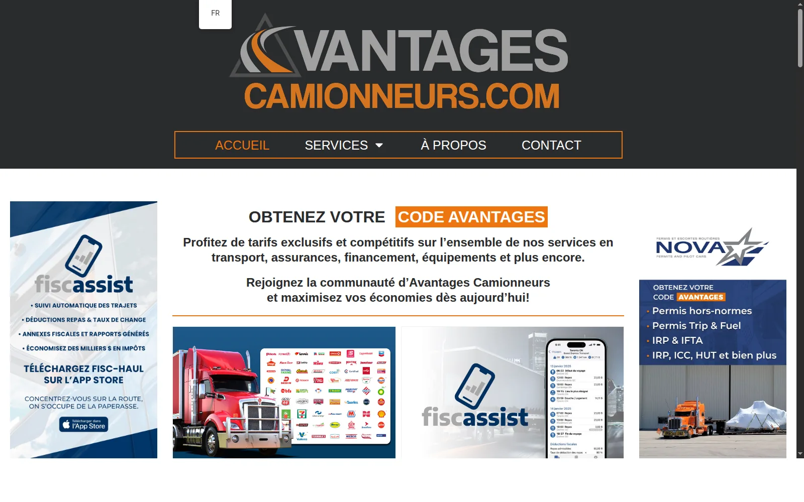 Screenshot of Avantages Camionneurs